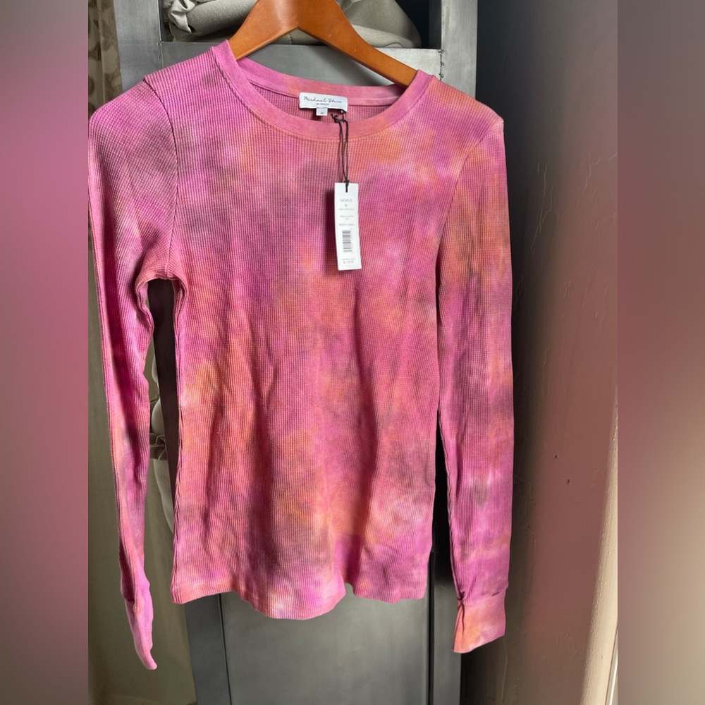 Michael Stars Thermal crew neck t-shirt pink camo berry combo NWT New Medium